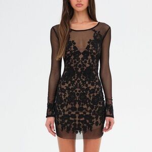 For Love And Lemons | Dresses | For Love And Lemons Black Tan Bodycon Dress  Long Sleeve | Poshmark